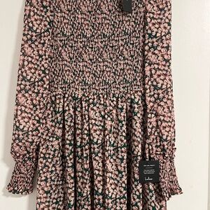 Lulu's Black and Light Pink Floral Smocked Mini Dress